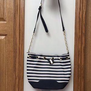 NAVY blue and white striped handbag with adjustable straps. Merona brand